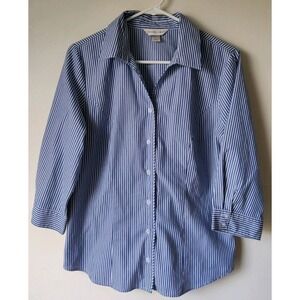 Christopher & Banks Women's Striped Button-up Blouse 3/4 Sleeve Size Medium